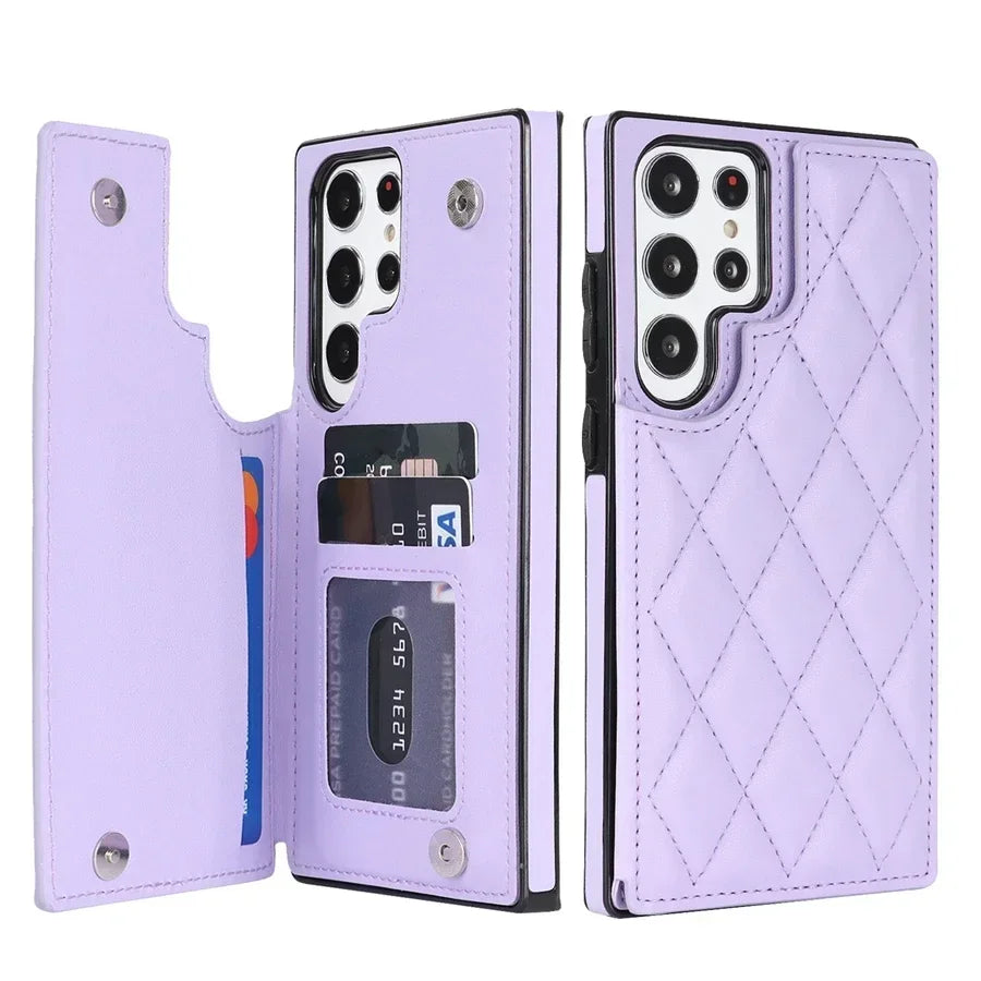 Wallet Flip Leather Case with Double Button for Samsung