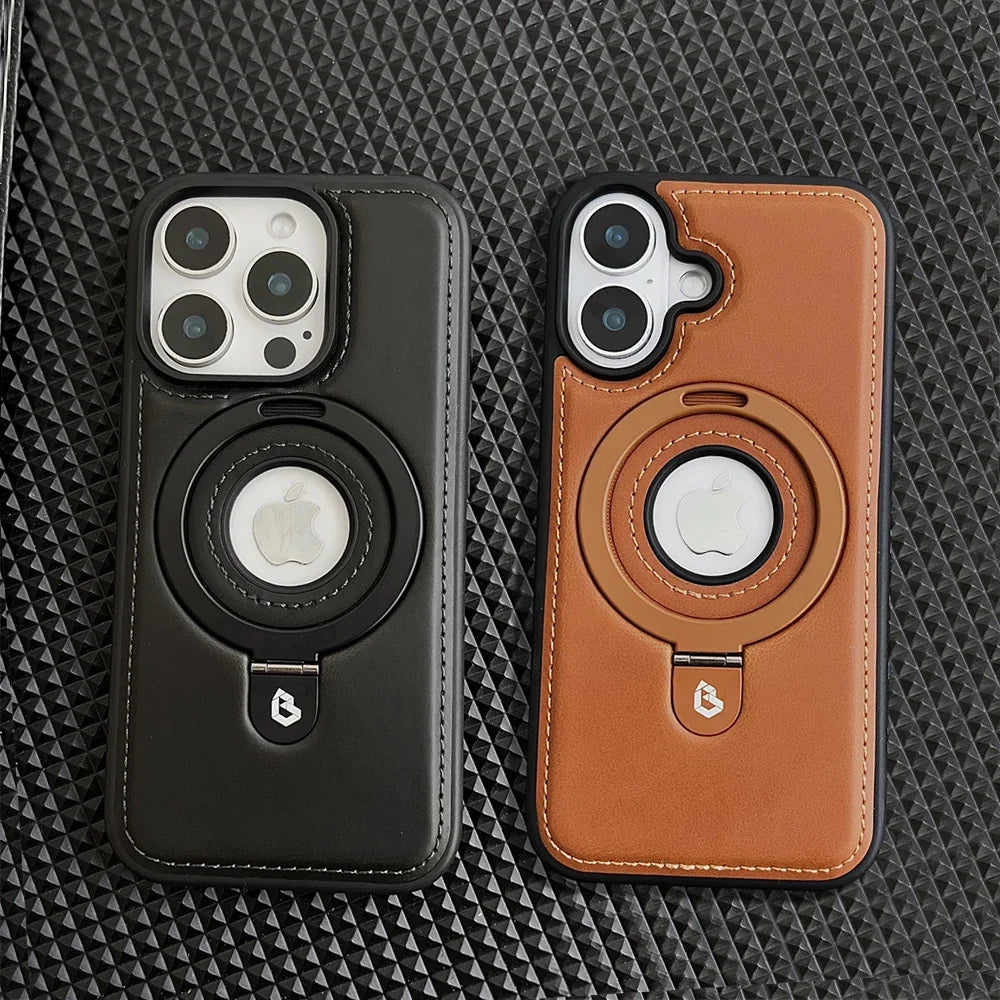 Luxury Leather MagSafe Case with Ring Holder for iPhone