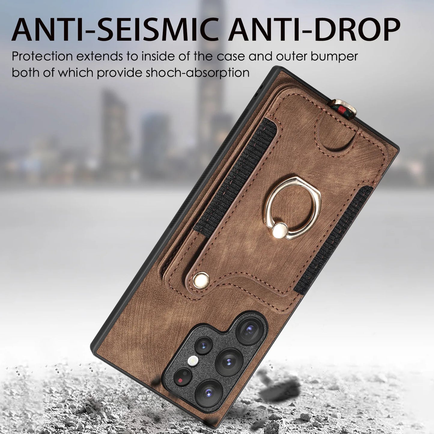 Leather Wallet Phone Case with Ring Holder for Samsung