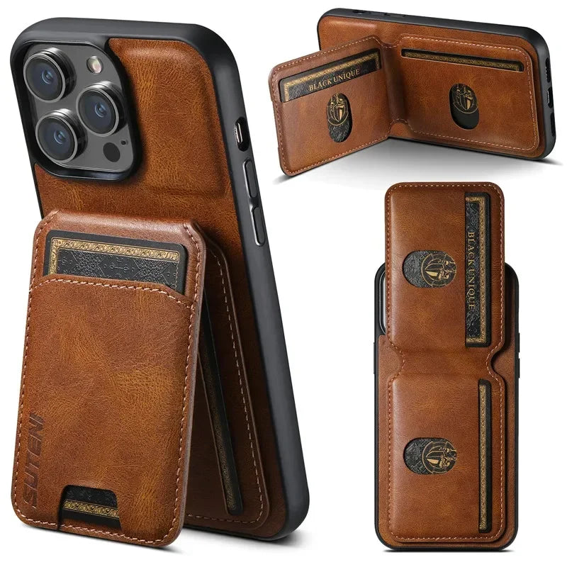 Luxury Magnetic Leather Wallet Case with Card Holder for iPhone