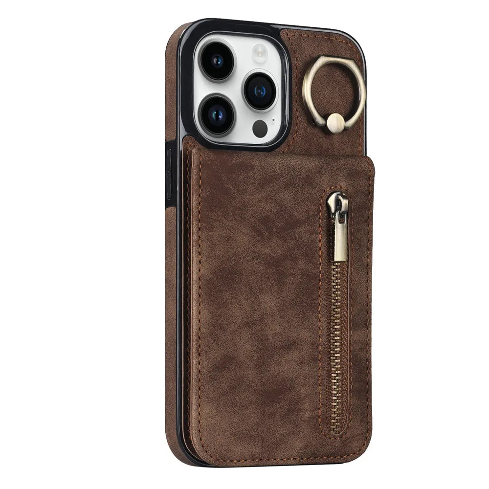 Zipper Wallet Leather Phone Case with Card Holder Kickstand