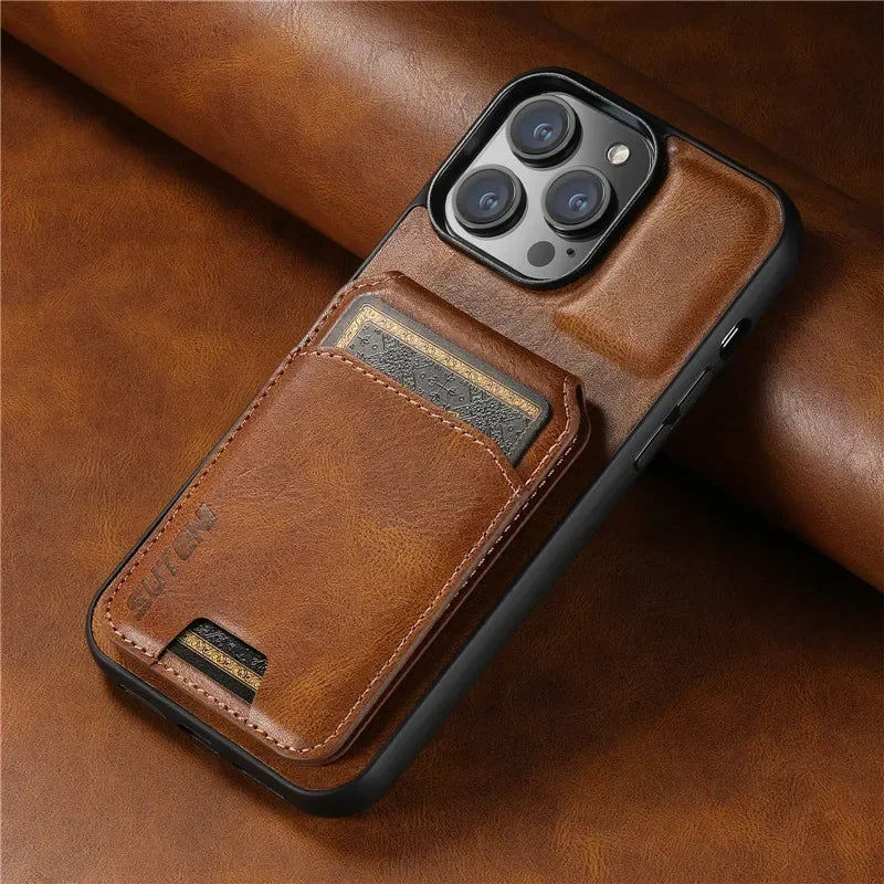 Luxury Magnetic Leather Wallet Case with Card Holder for iPhone