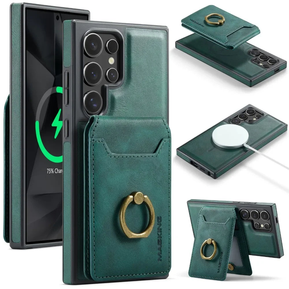 Detachable Magnetic Leather Wallet Case with Card Holder for Samsung