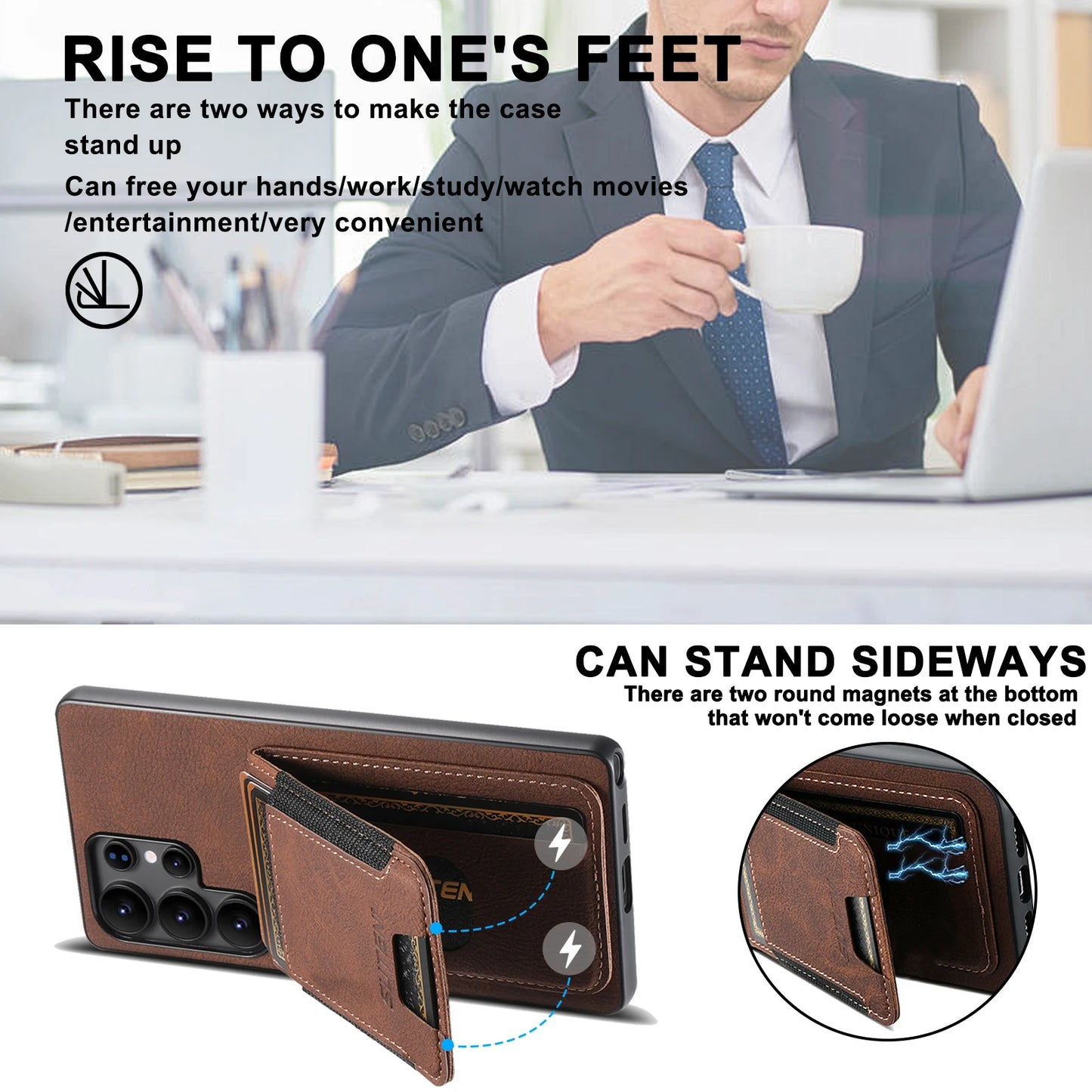 Luxury PU Leather Card Holder Stand Case for Samsung