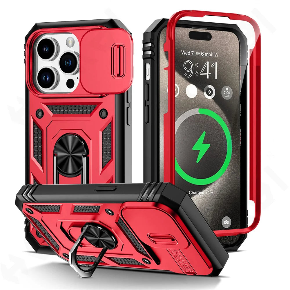 Military Armor iPhone Case with Camera Slide & 360° Stand
