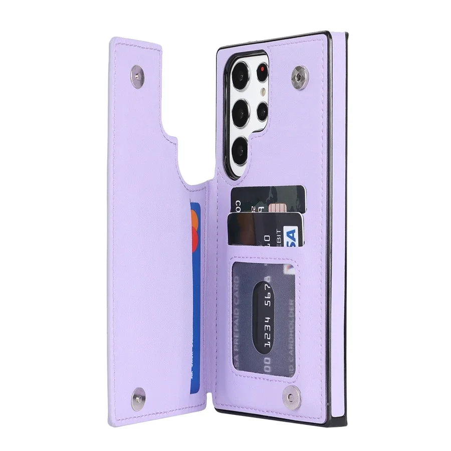 Wallet Flip Leather Case with Double Button for Samsung