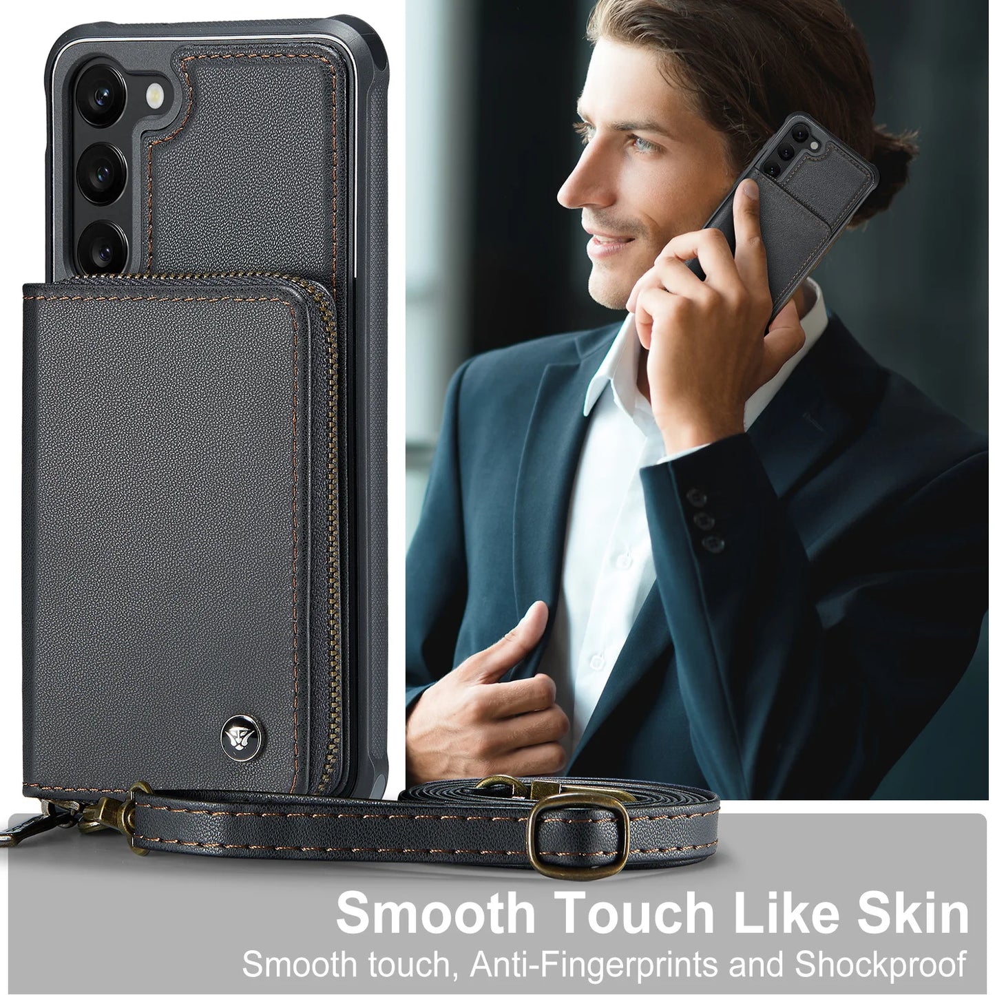 Crossbody Leather Wallet Case with Card Slots for Samsung