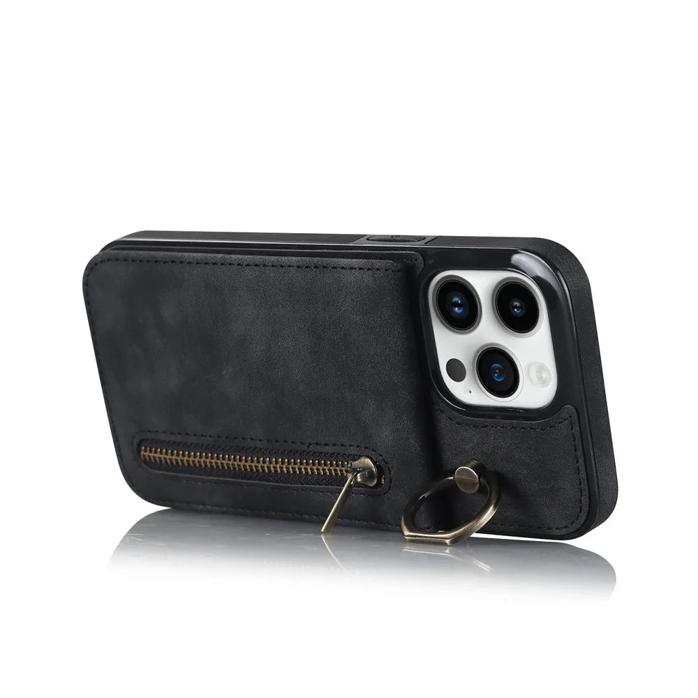 Zipper Wallet Leather Phone Case with Card Holder Kickstand