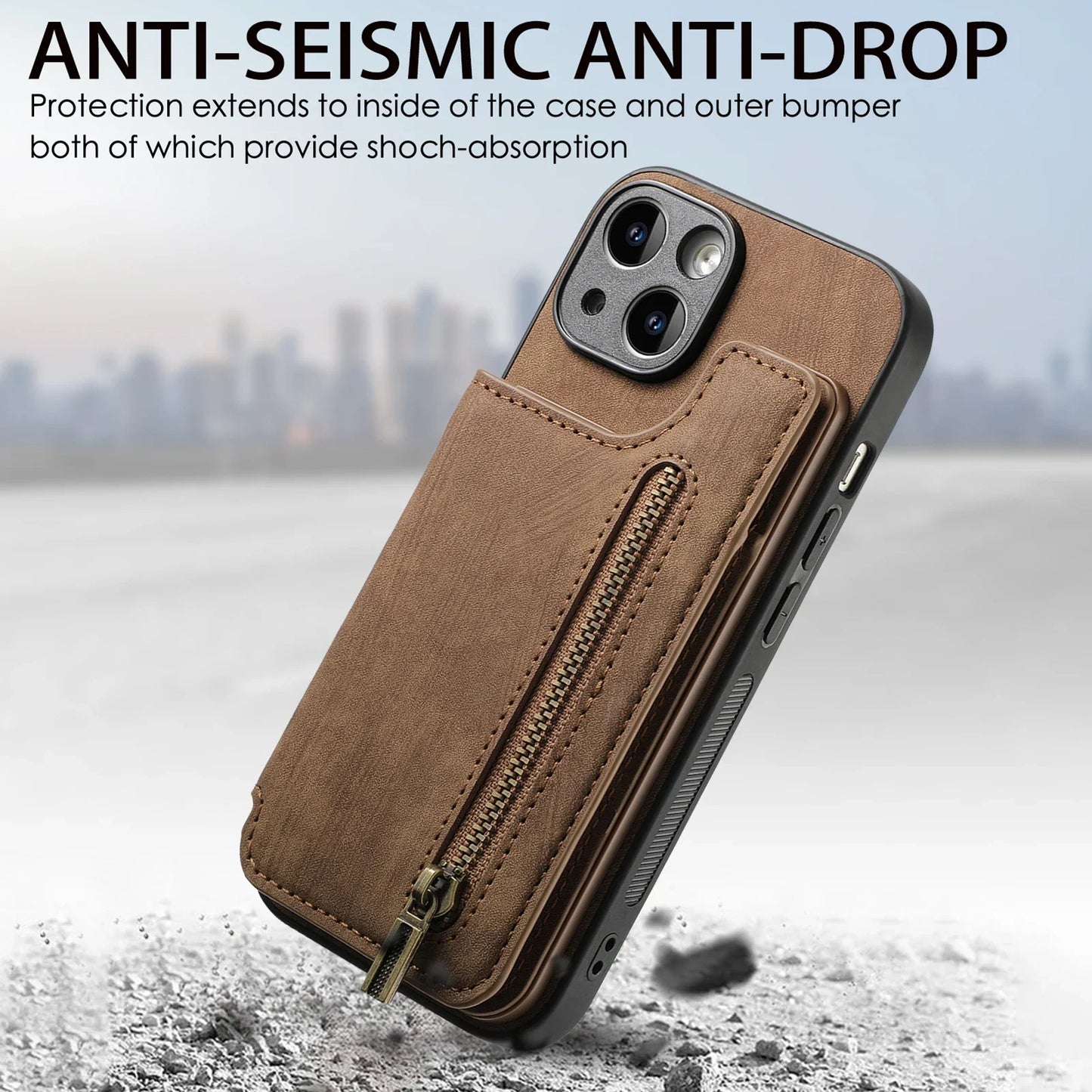 Zipper Wallet Leather Case with Card Slots for iPhone