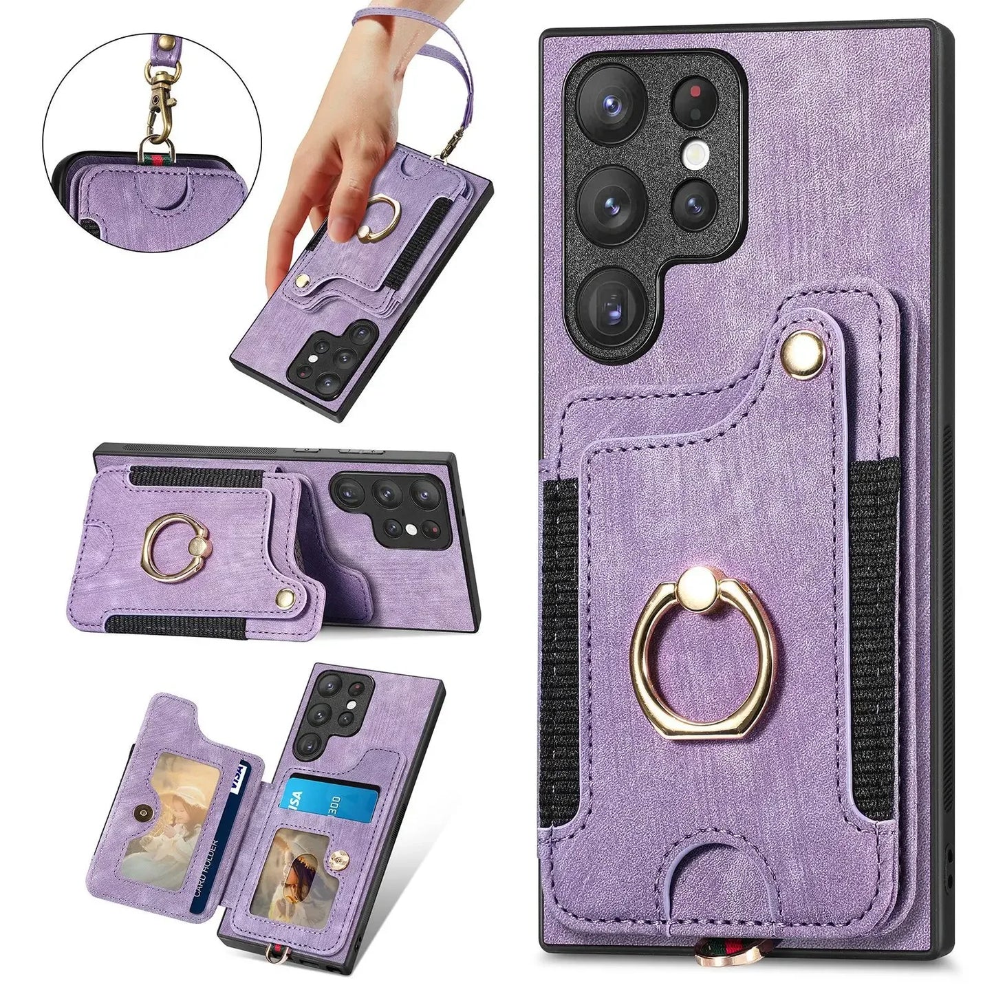 Leather Wallet Phone Case with Ring Holder for Samsung