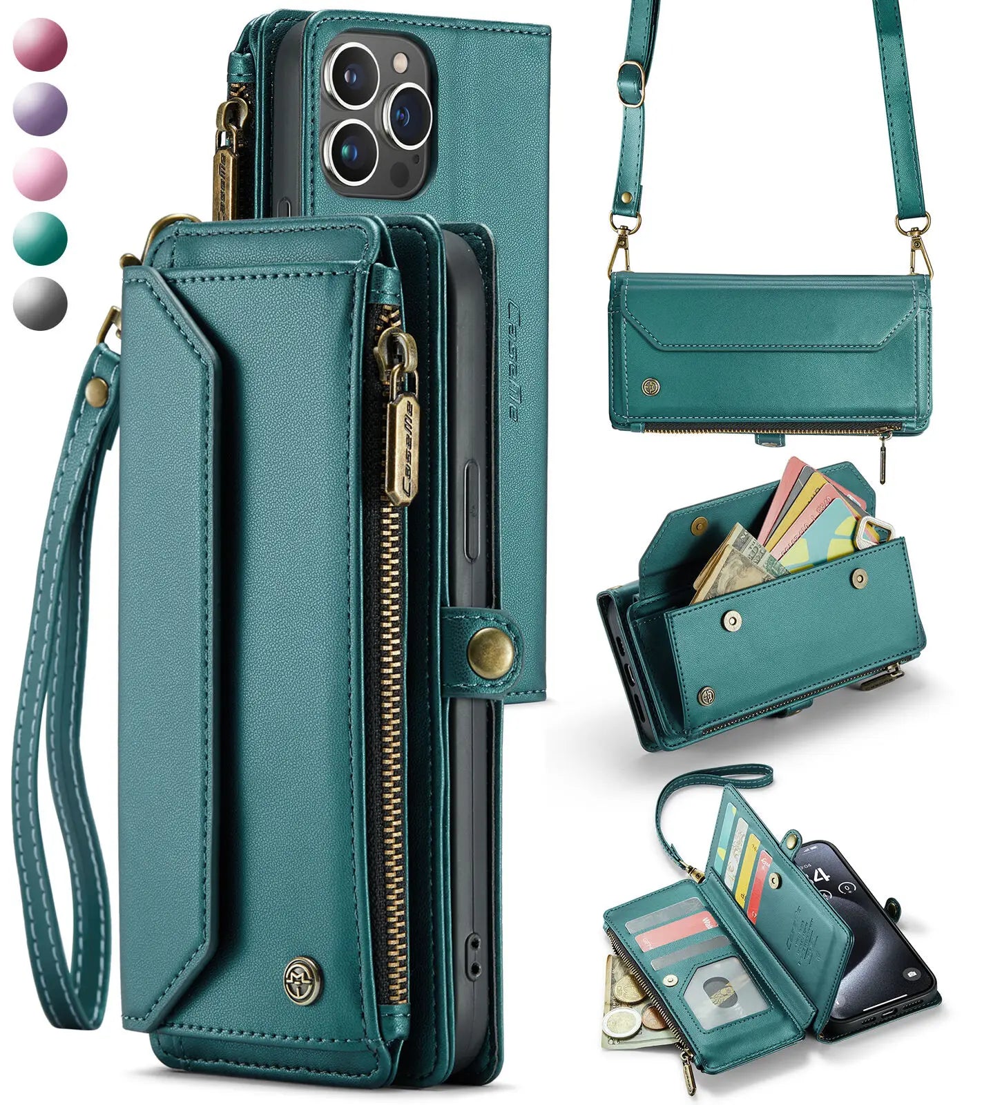 Crossbody Wallet Phone Case with Card Holder for iPhone