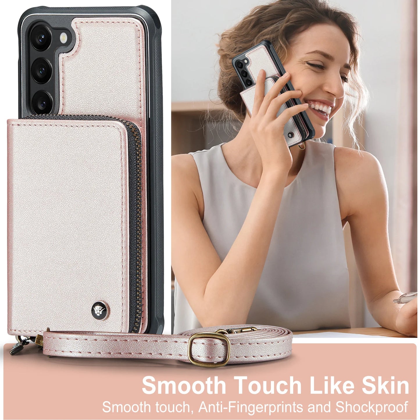 Crossbody Leather Wallet Case with Card Slots for Samsung