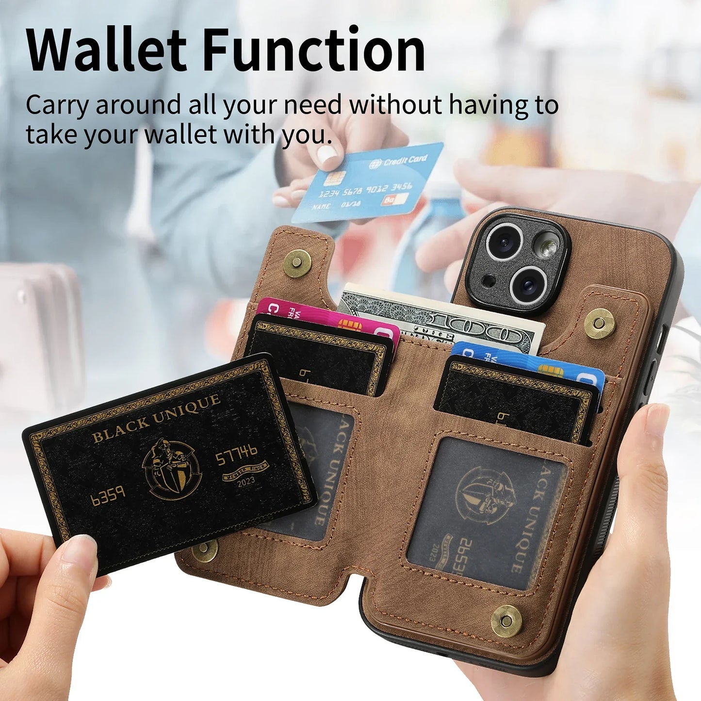 Zipper Wallet Leather Case with Card Slots for iPhone
