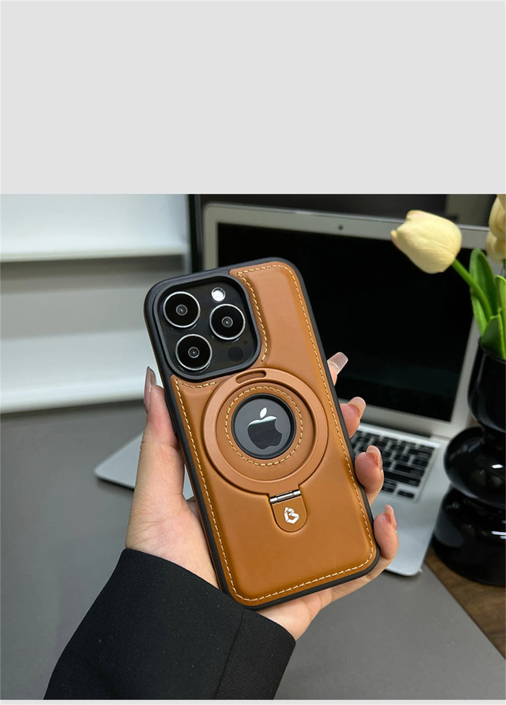 Luxury Magnetic Stand Ring PU Leather Case for iPhone - CaseifyTrend