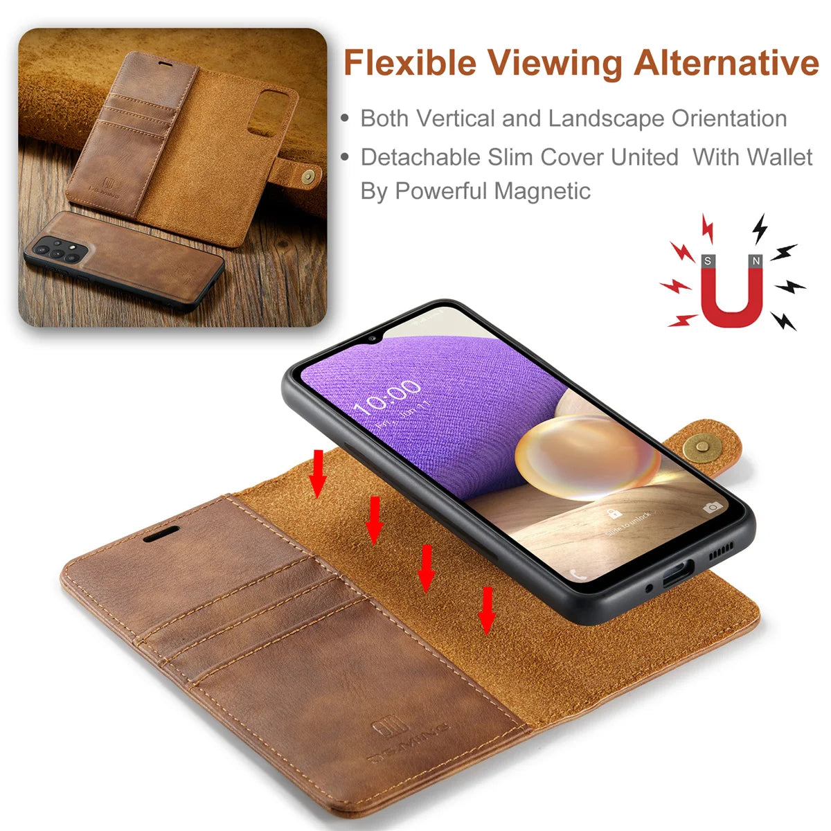 Detachable Magnetic Leather Wallet Case for Samsung Galaxy