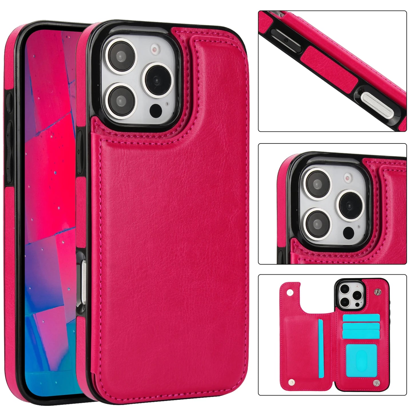 PU Leather Case with Kickstand Card Holder for iPhone - CaseifyTrend