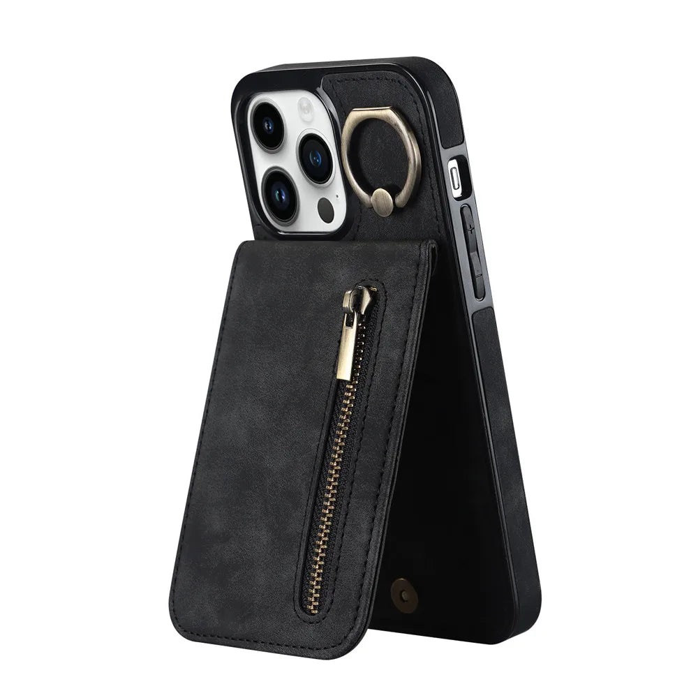 Zipper Wallet Leather Phone Case with Card Holder Kickstand