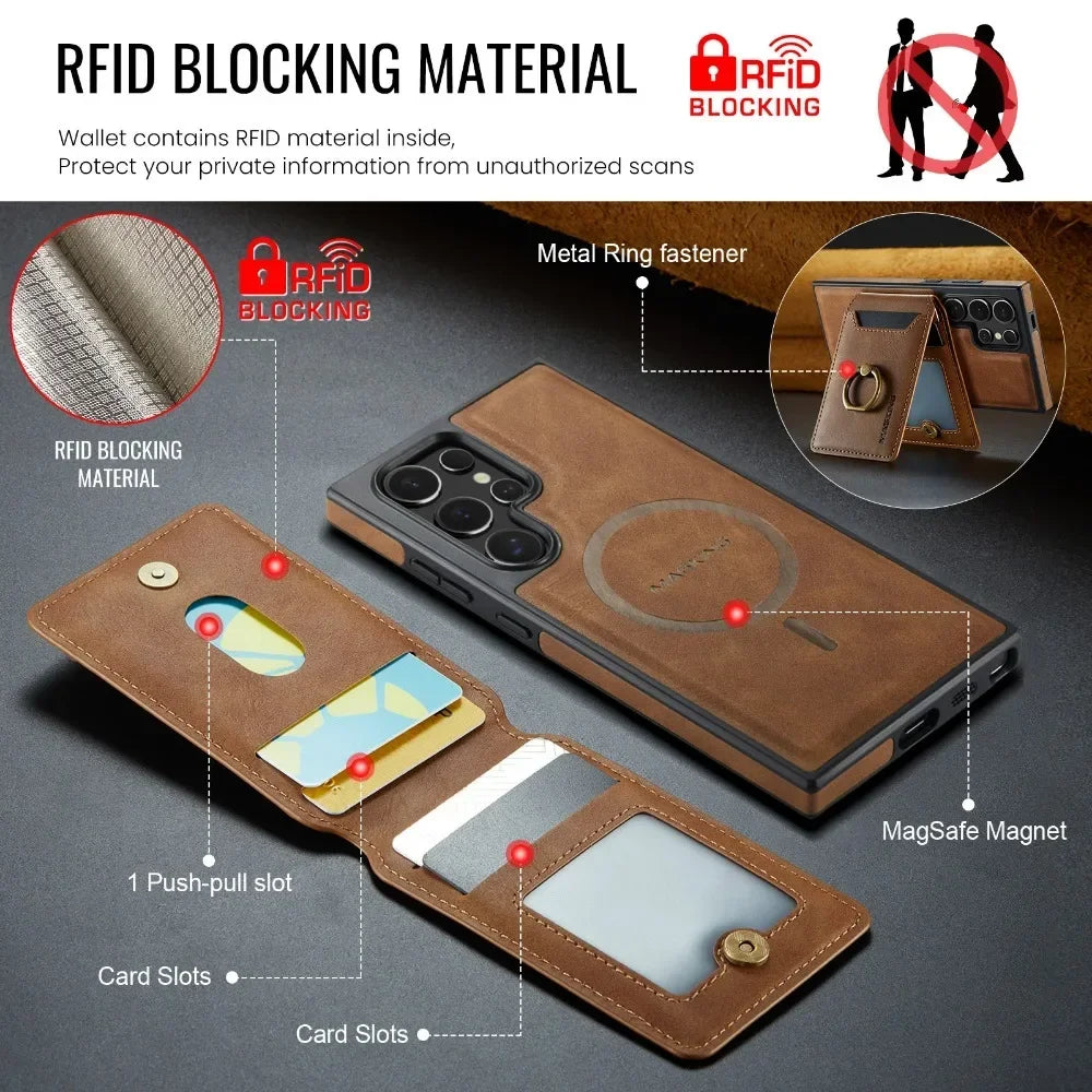 Detachable Magnetic Leather Wallet Case with Card Holder for Samsung