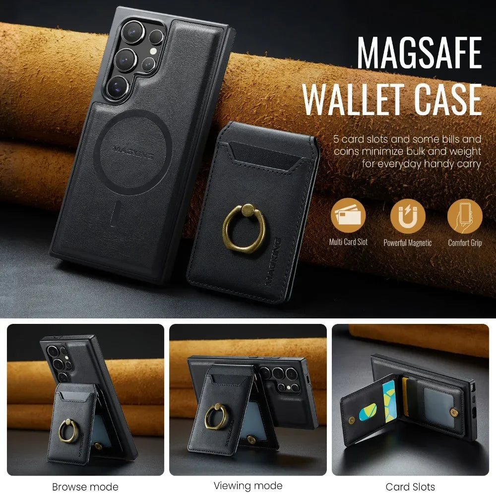 Detachable Magnetic Leather Wallet Case with Card Holder for Samsung