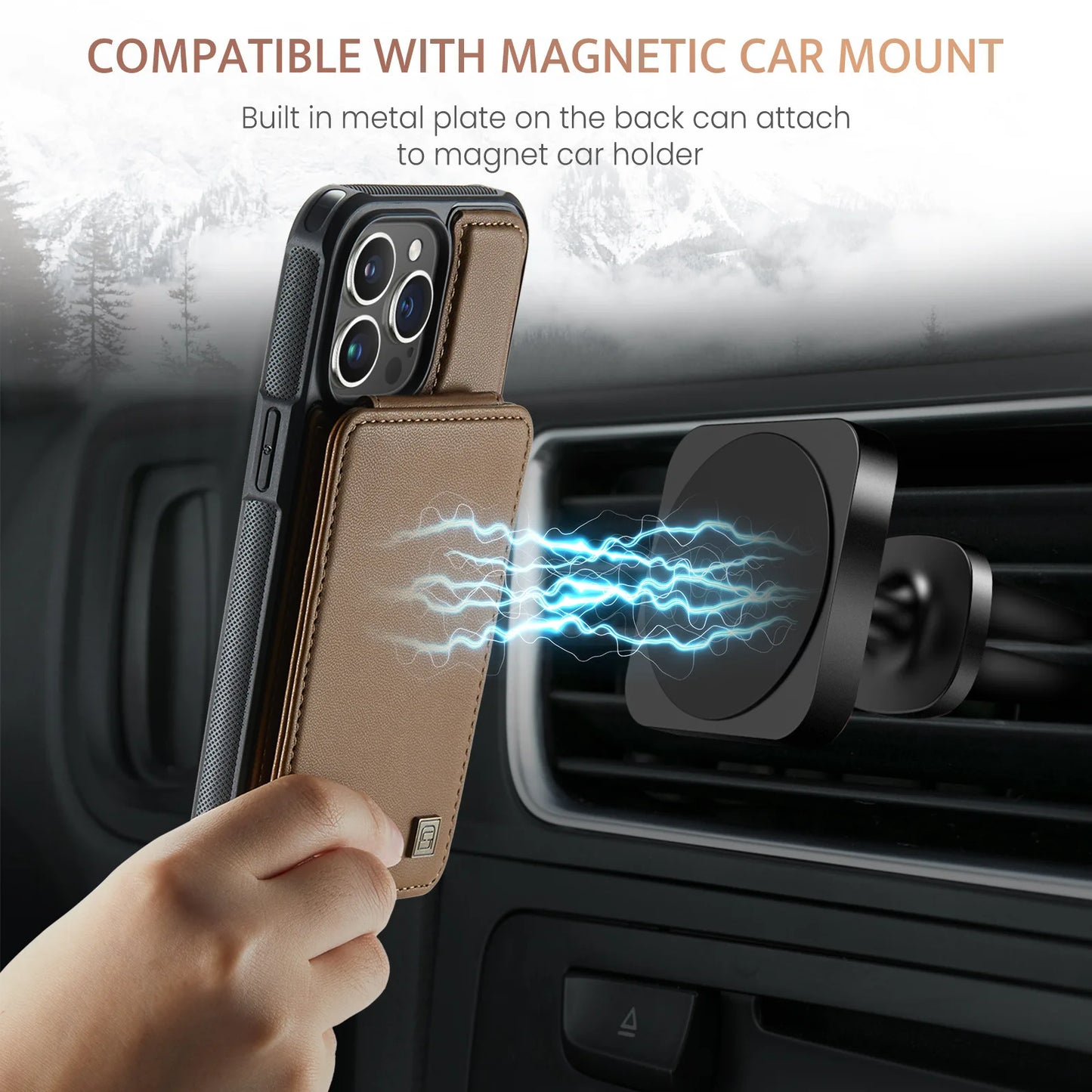 Magnetic Leather Wallet Case with Card Holder for iPhone