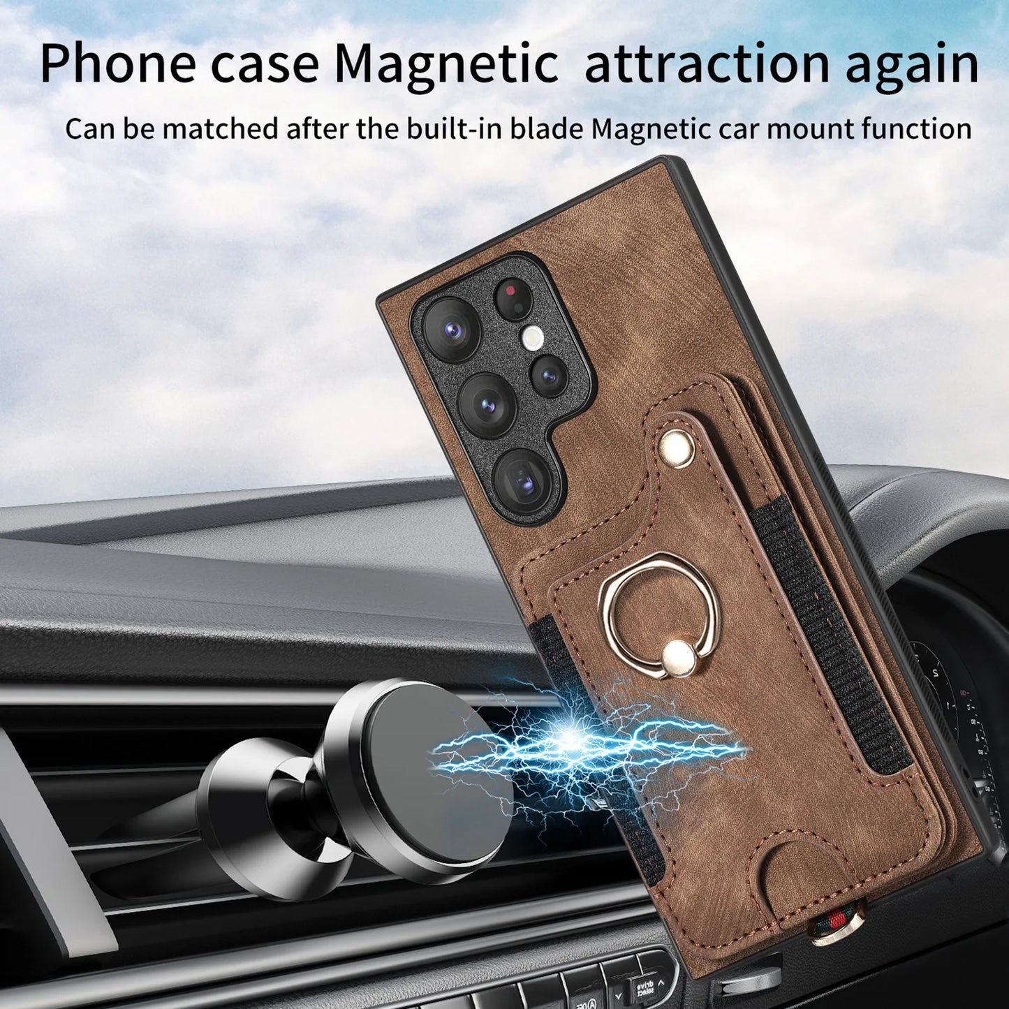 Leather Wallet Phone Case with Ring Holder for Samsung