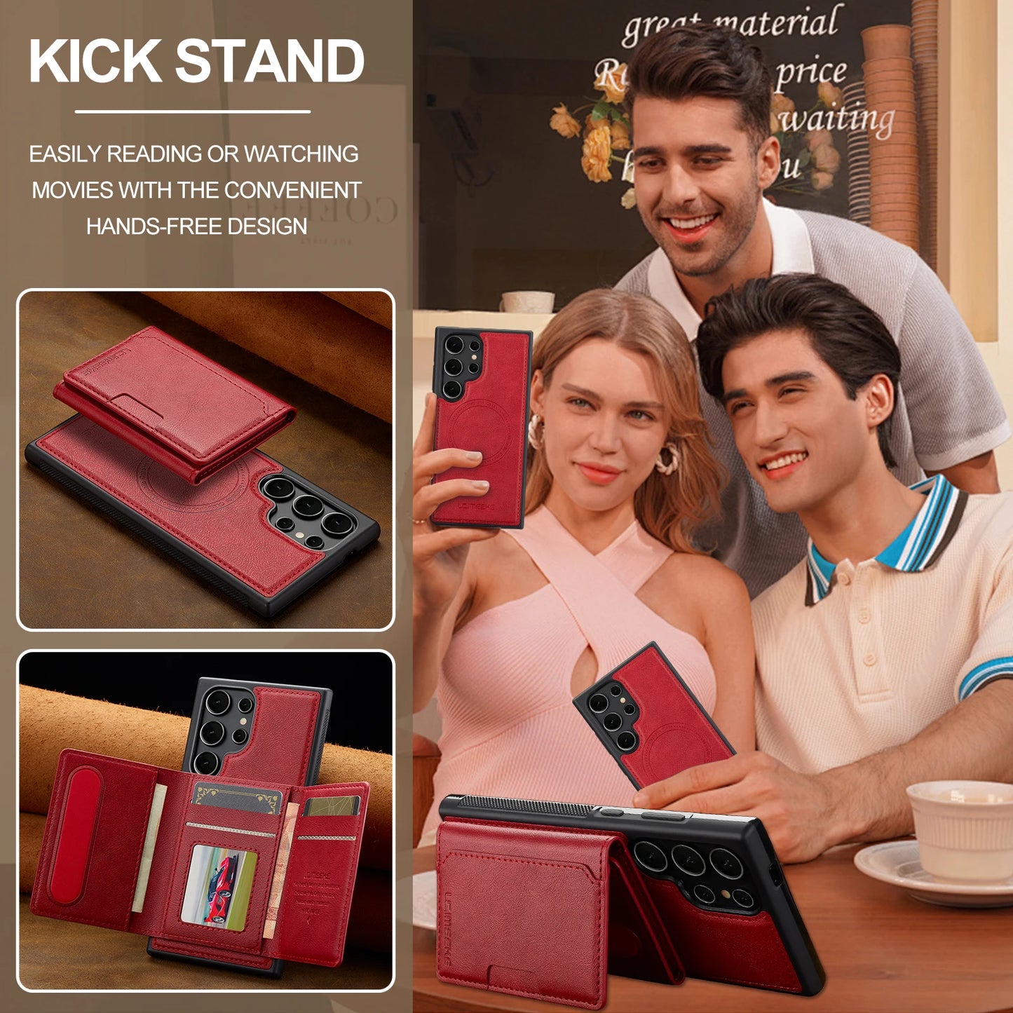Magnetic Leather Wallet Case with Card Pocket for Samsung