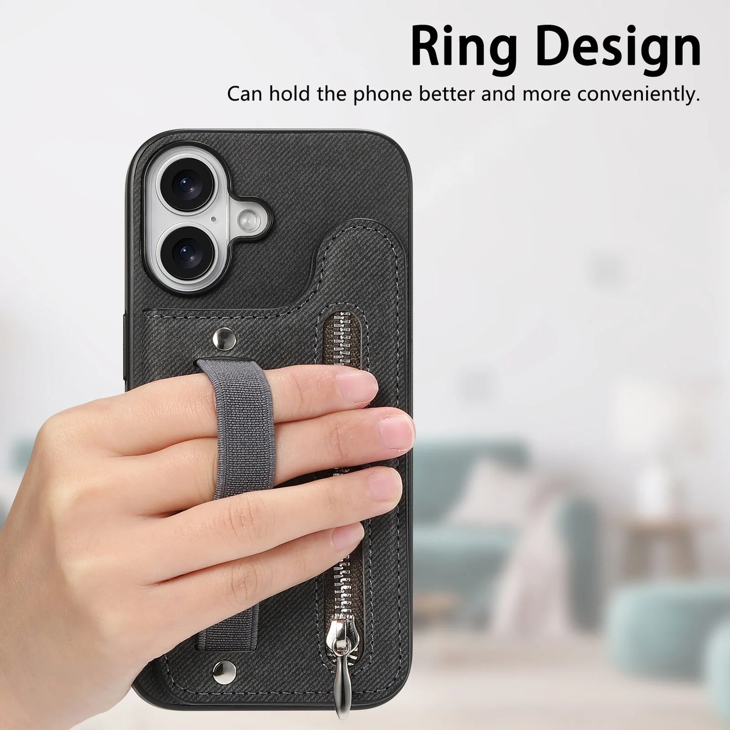 Leather Wallet Phone Case with Wrist Strap and Card Holder