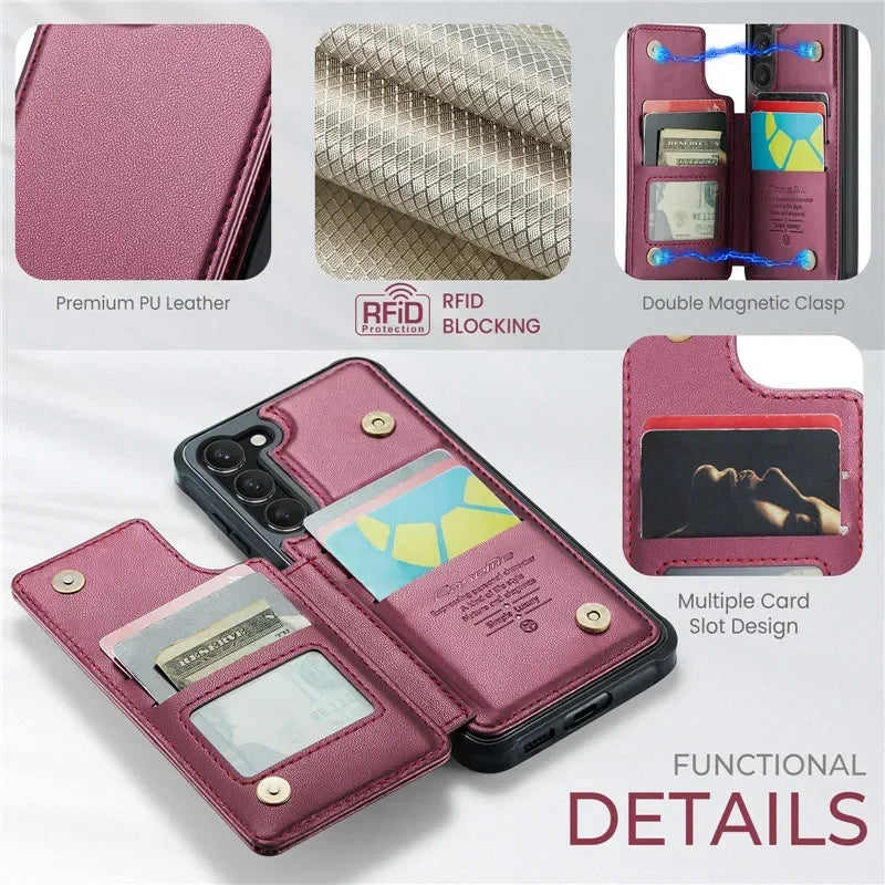 Leather Magnetic Wallet Phone Case with Pocket for Samsung