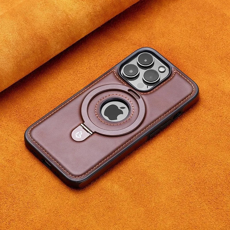 Magnetic Leather Phone Case with Ring Kickstand for iPhone