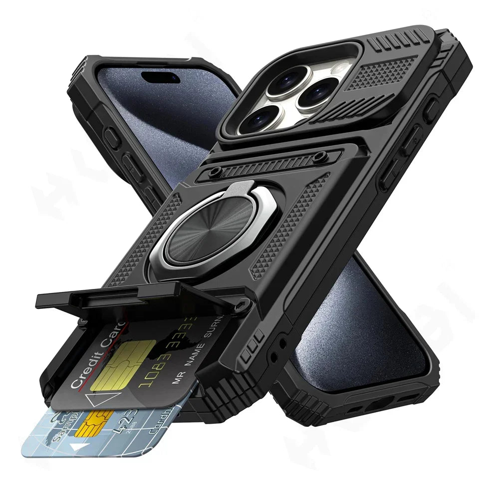 Magnetic iPhone Wallet Case with Ring Kickstand