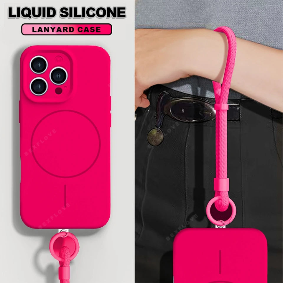 MagSafe Silicone iPhone Case with Adjustable Lanyard Strap