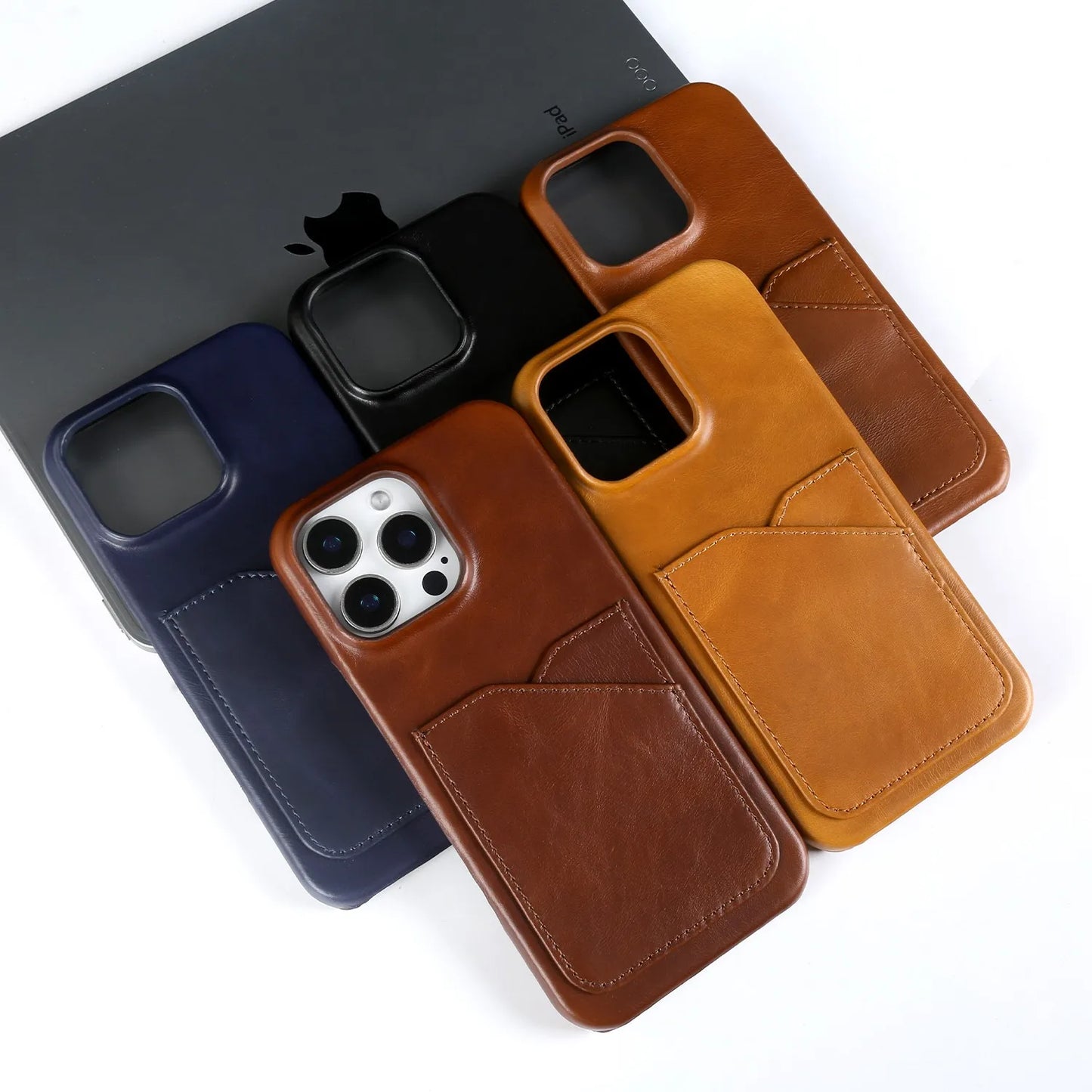 Vintage Genuine Leather iPhone Case with Card Slot Full Cover