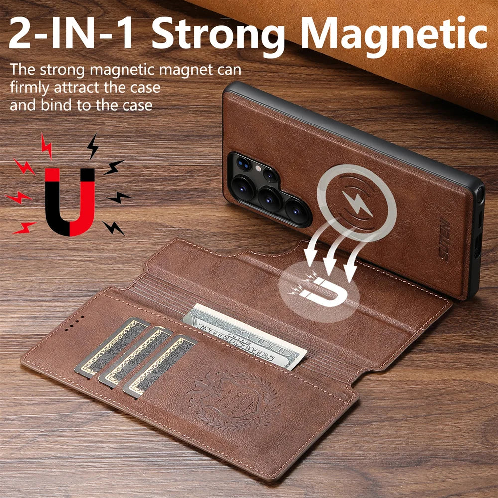 Detachable Magnetic Leather Wallet Phone Case for Samsung