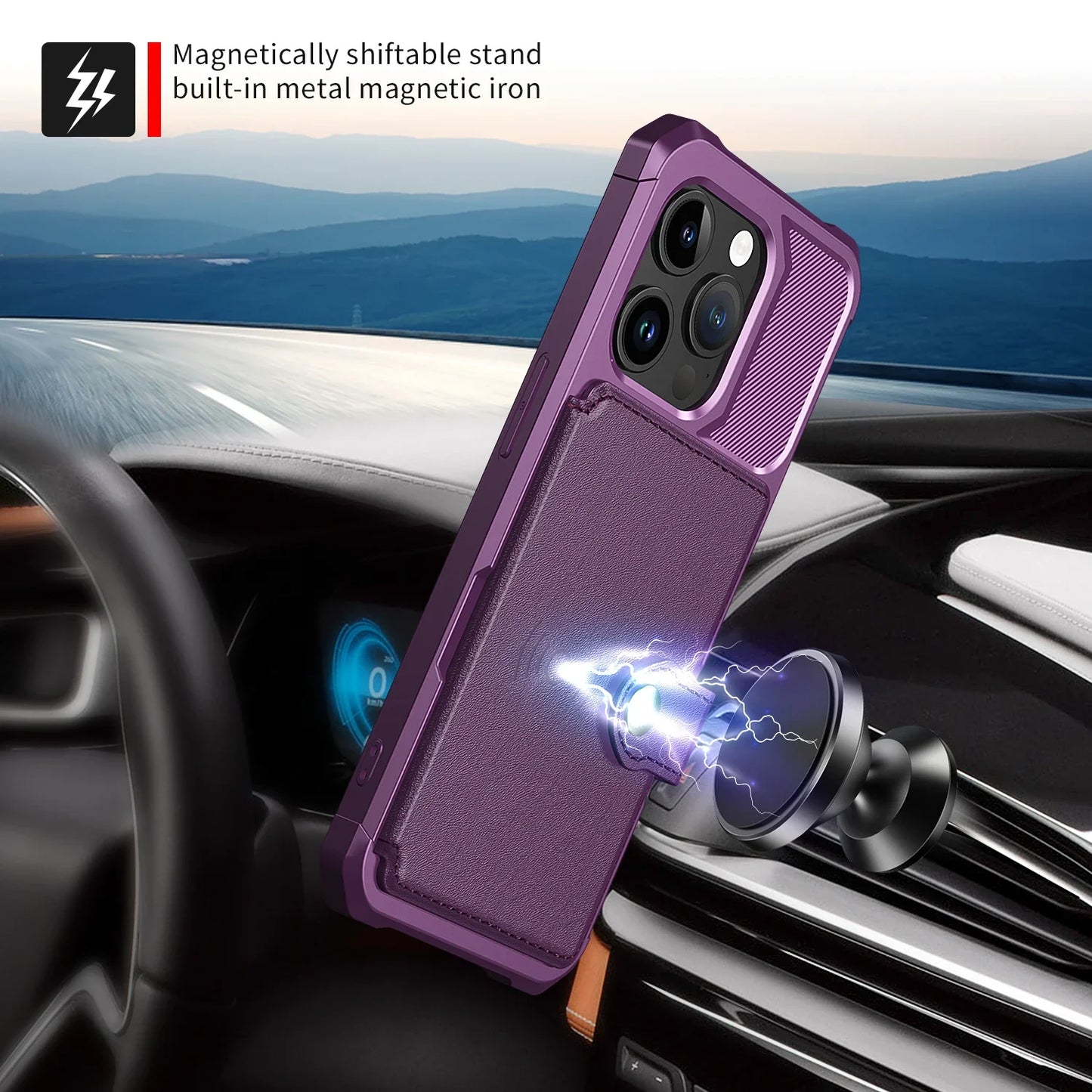Magnetic Leather Wallet Case with Card Slot for iPhone