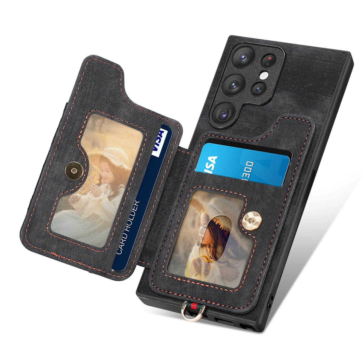 Leather Wallet Phone Case with Ring Holder for Samsung