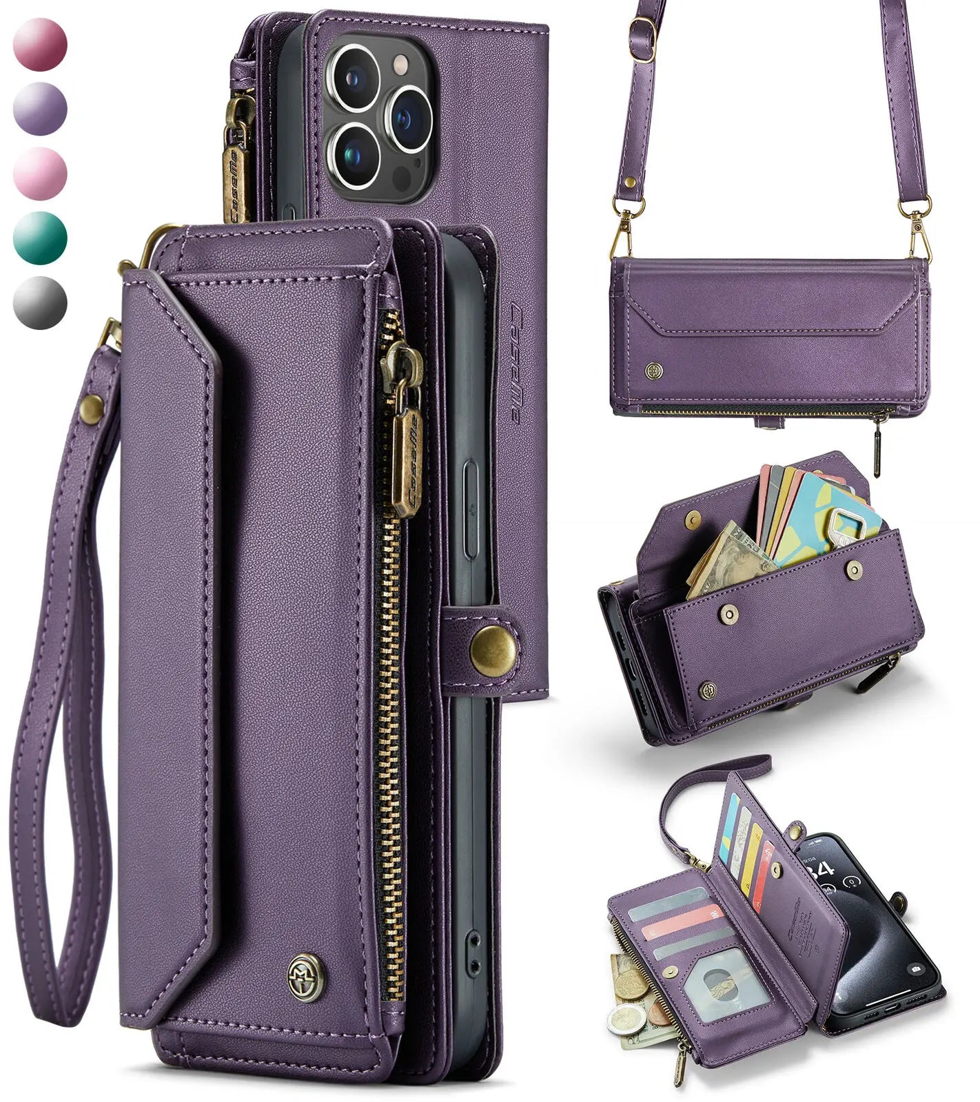 Crossbody Wallet Phone Case with Card Holder for iPhone