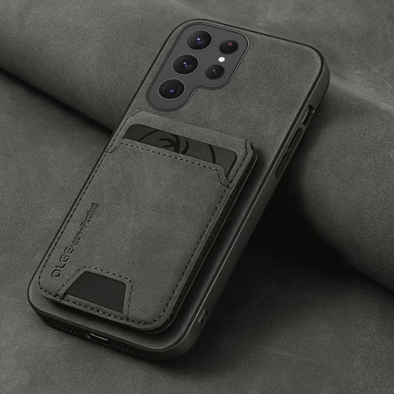 Solid Color Leather Wallet Phone Case with Card Slot for Samsung