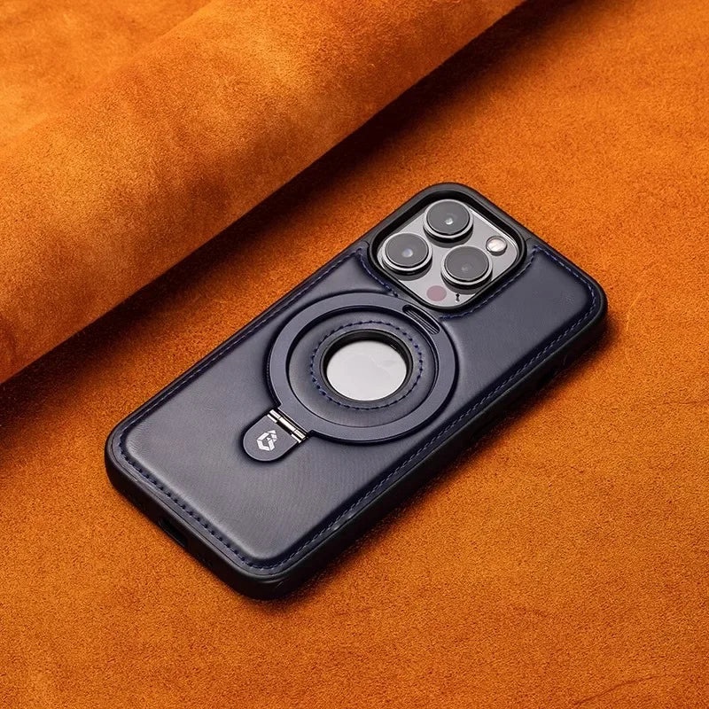 Luxury Leather MagSafe Case with Ring Holder for iPhone