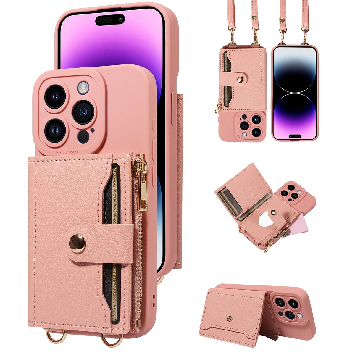 Leather Crossbody Phone Case with Mirror Wallet