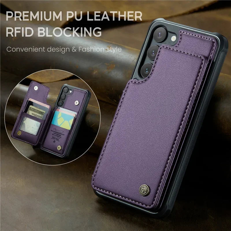 Leather Magnetic Wallet Phone Case with Pocket for Samsung