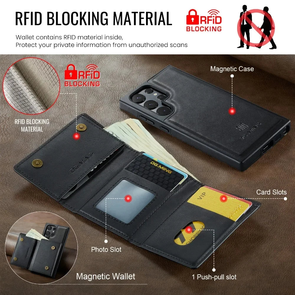 Detachable Magnetic Wallet Case with RFID for Samsung Galaxy