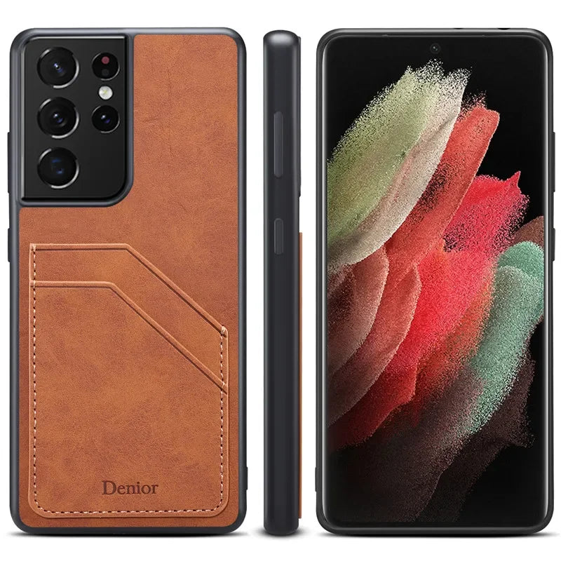 Luxury Leather Samsung Case with Card Holder & Stand