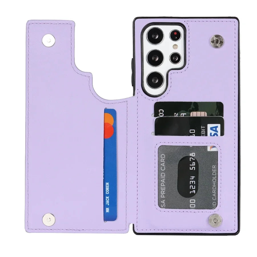 Wallet Flip Leather Case with Double Button for Samsung