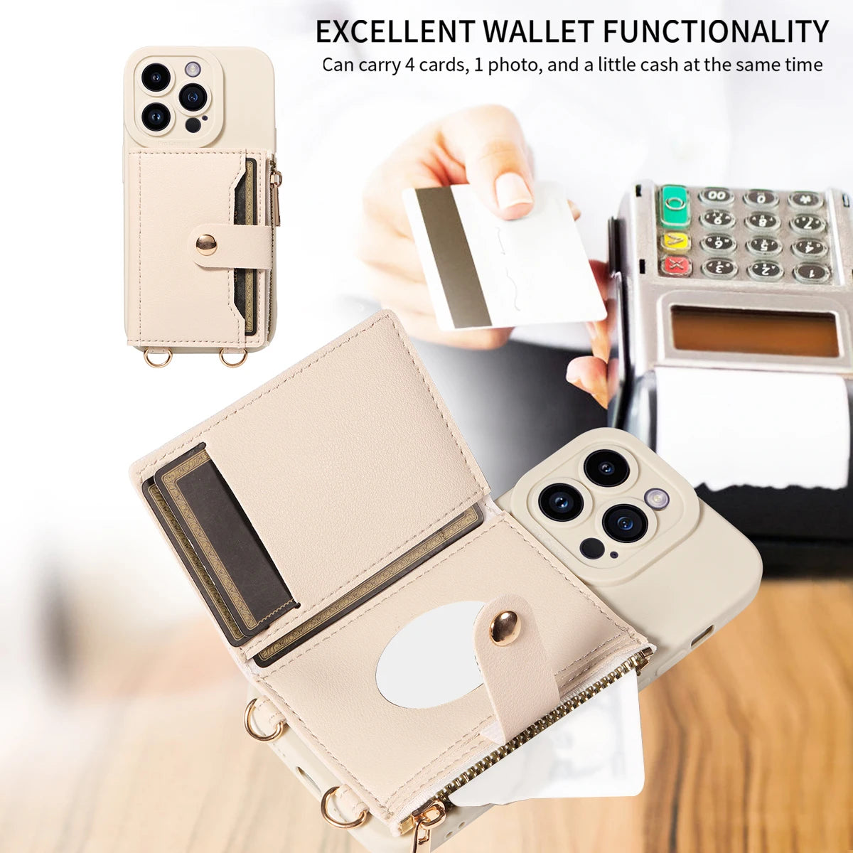 Leather Crossbody Phone Case with Mirror Wallet