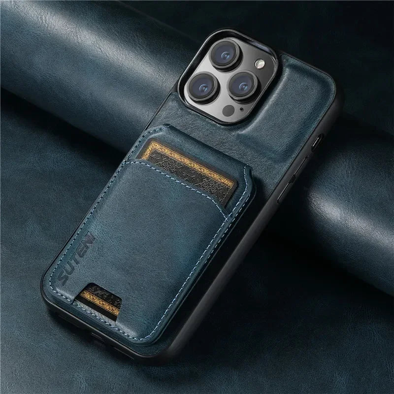 Luxury Magnetic Leather Wallet Case with Card Holder for iPhone