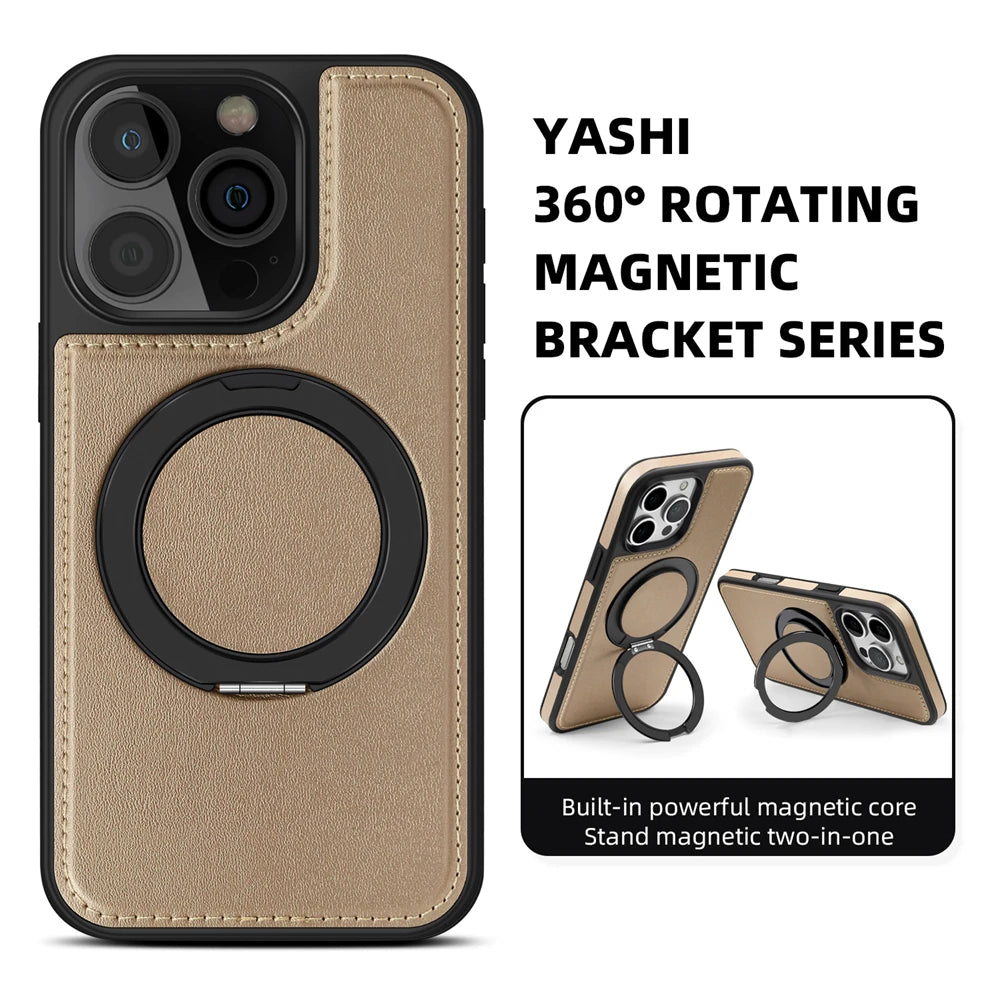MagSafe Leather iPhone Case with 360° Rotating Holder