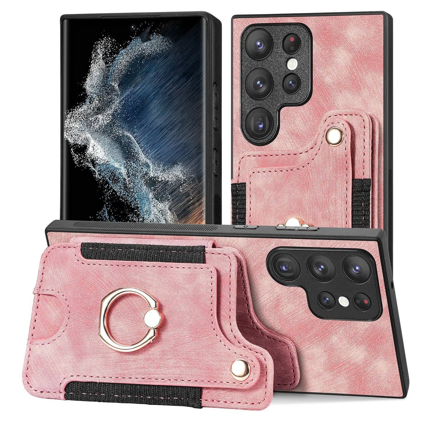 Leather Wallet Phone Case with Ring Holder for Samsung