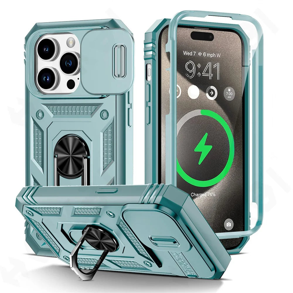 Military Armor iPhone Case with Camera Slide & 360° Stand
