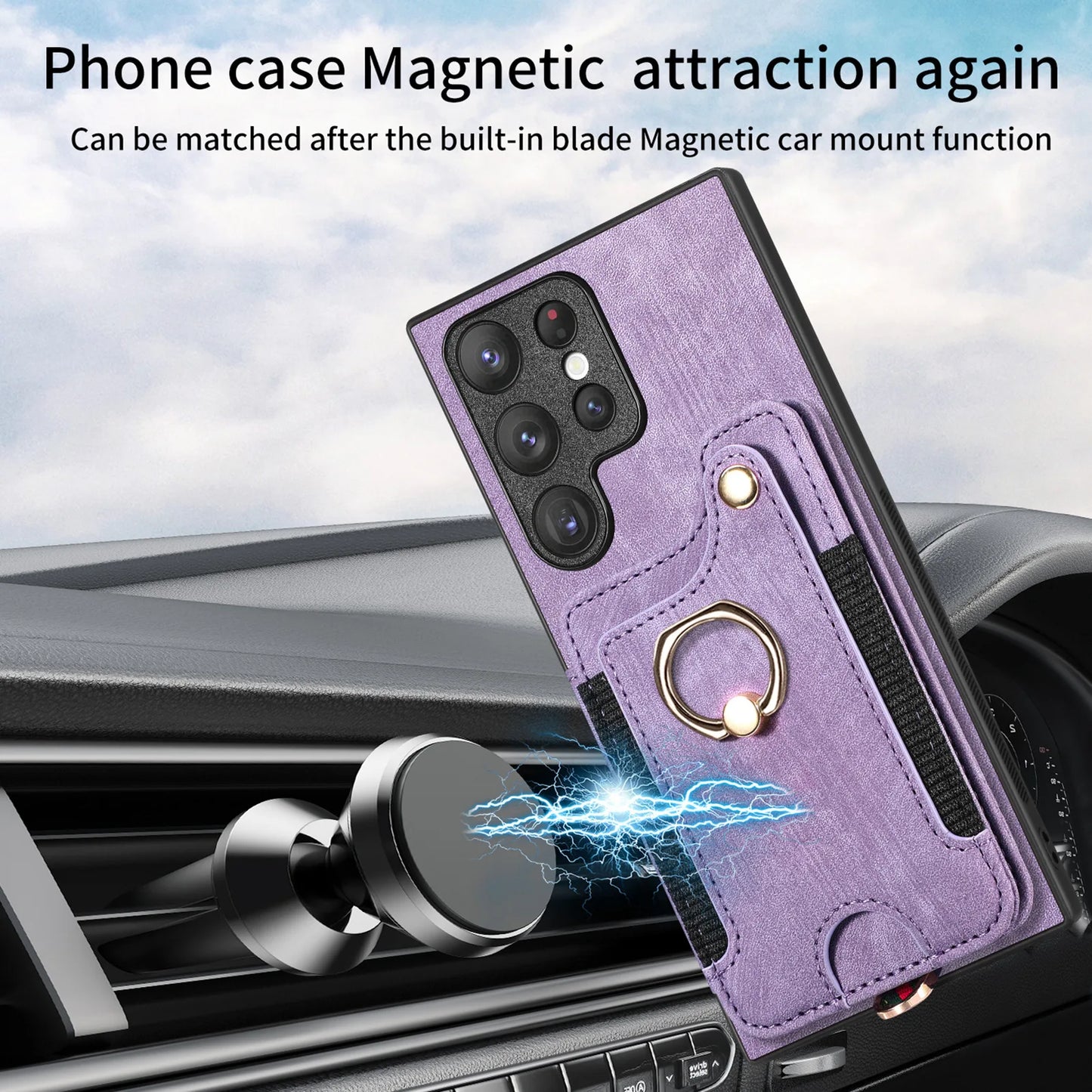 Leather Wallet Phone Case with Ring Holder for Samsung