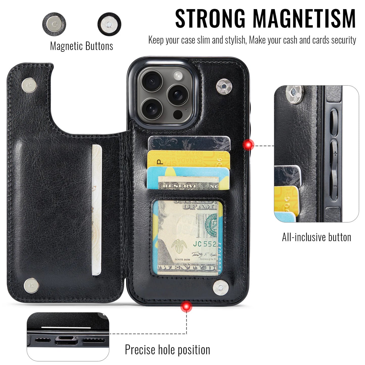 PU Leather Case with Kickstand Card Holder for iPhone - CaseifyTrend